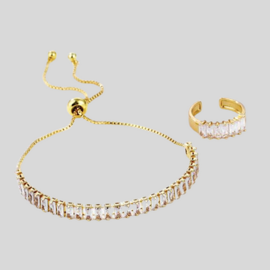 Rhinestone Bracelet and Ring Set ZIRCON