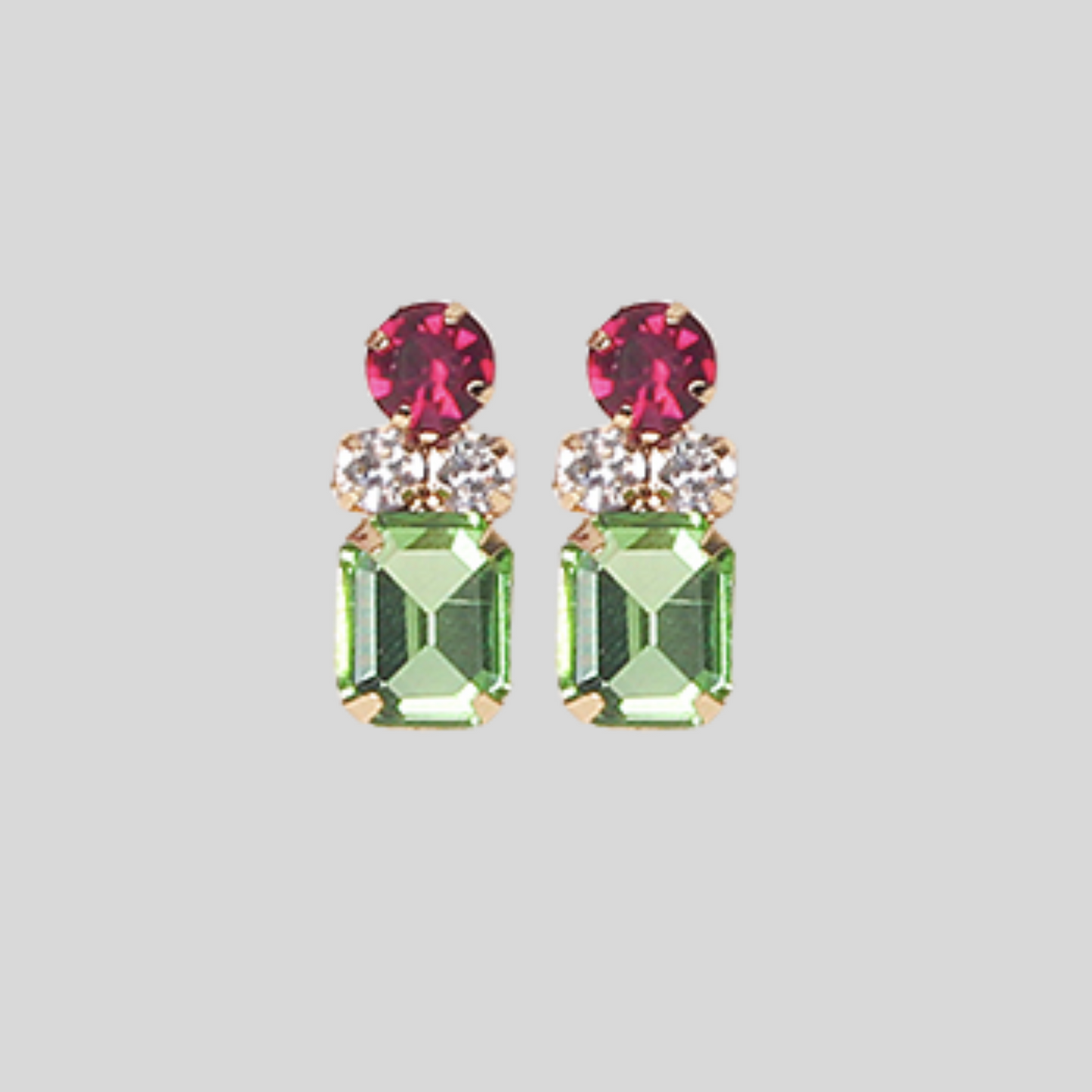 Petite Green and Red Rhinestone Earrings