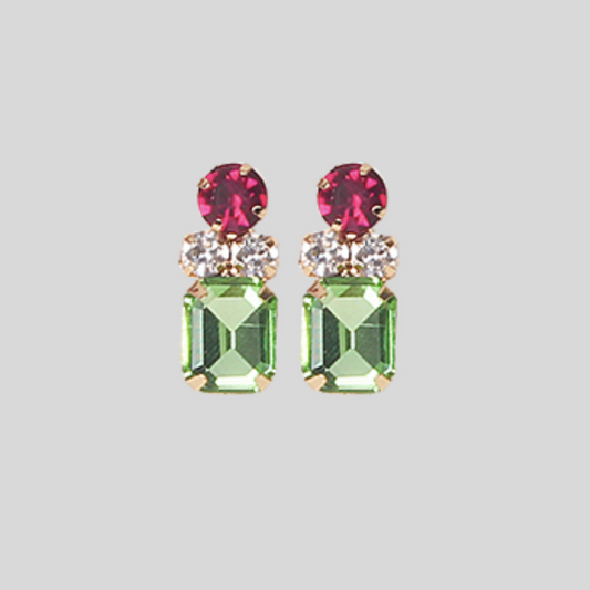 Petite Green and Red Rhinestone Earrings