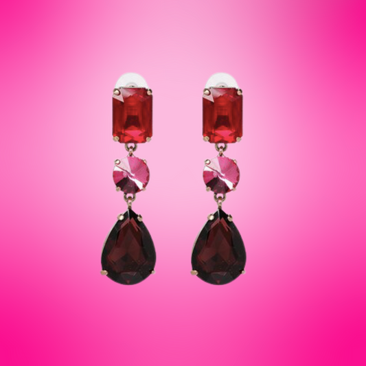 Large Pink, Red, Ruby Rhinestone Earrings