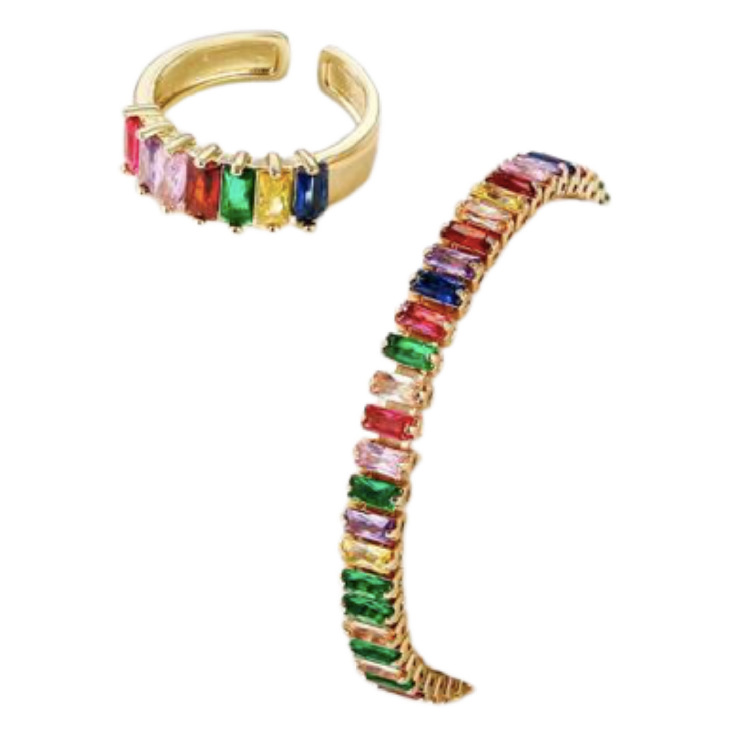 Rhinestone Bracelet and Ring Set MULTICOLOURED