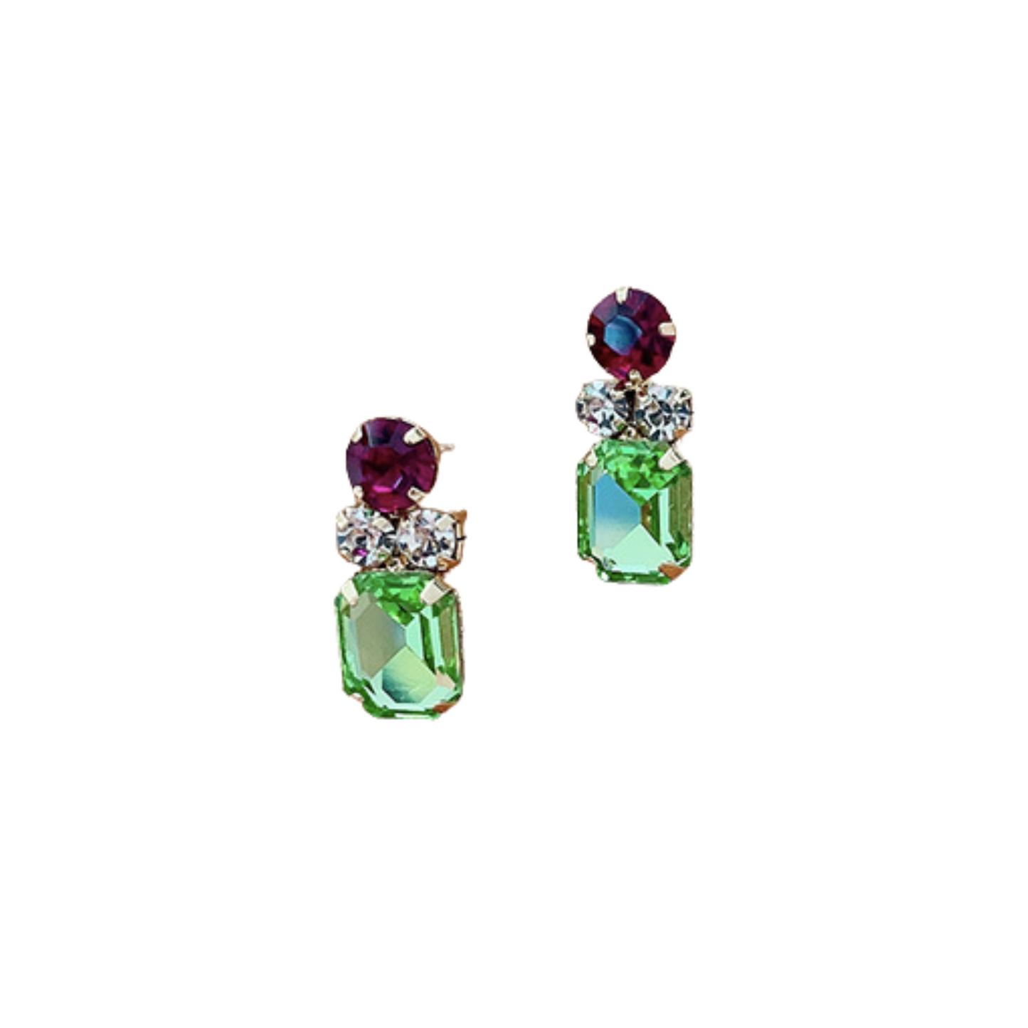 Petite Green and Red Rhinestone Earrings