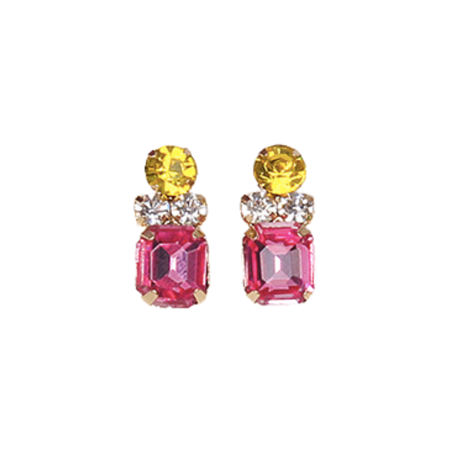 Petite Pink and Yellow Rhinestone Earrings