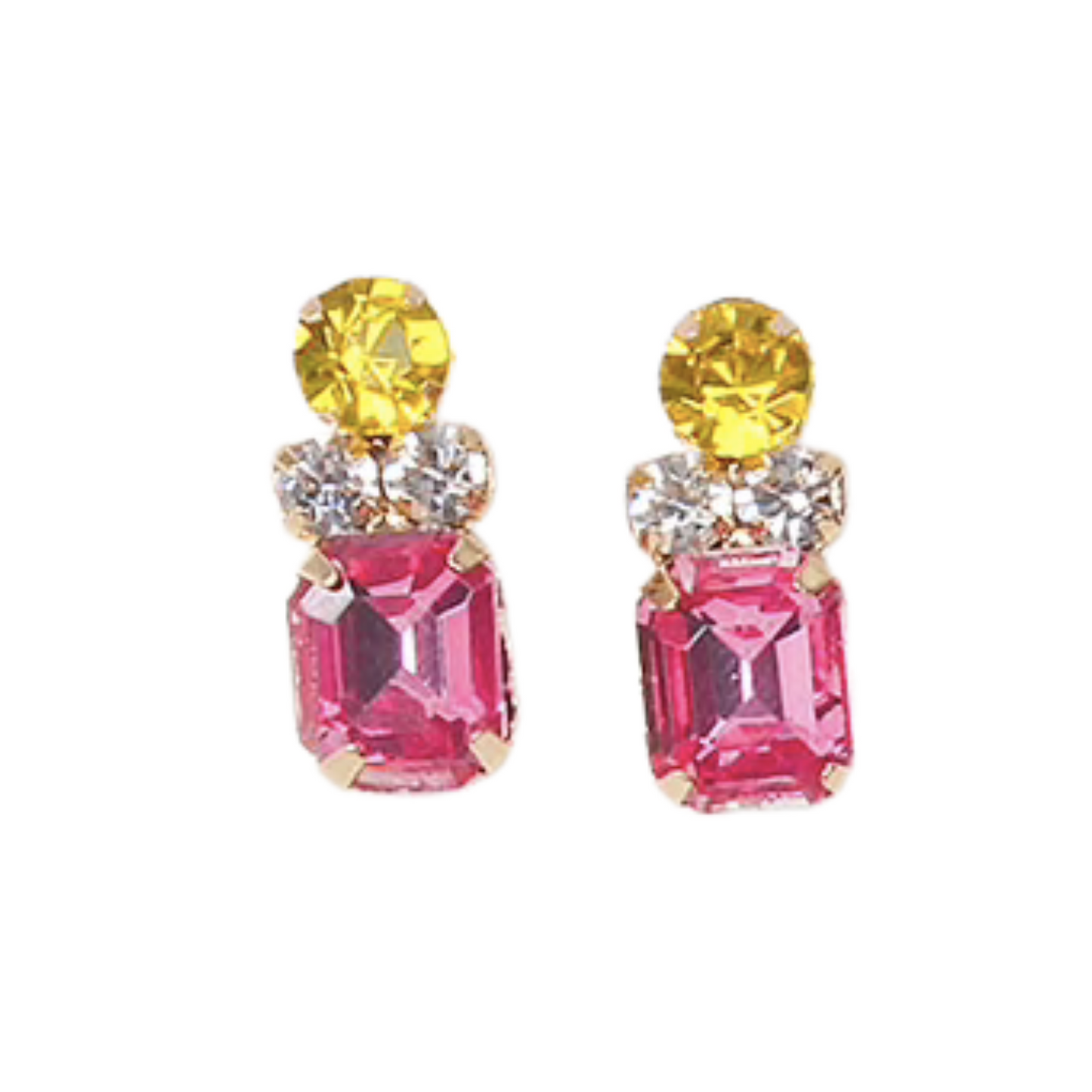 Petite Pink and Yellow Rhinestone Earrings