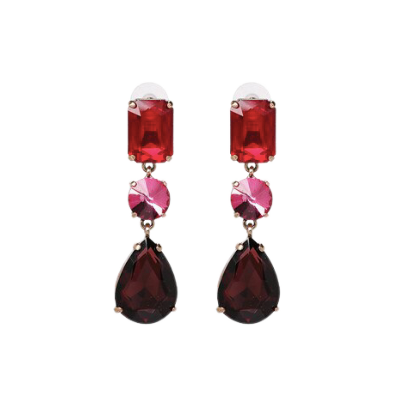 Large Pink, Red, Ruby Rhinestone Earrings